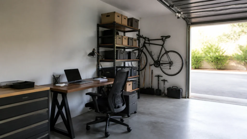 Illustration éditoriale pour l’article « Comment aménager votre garage en bureau avec succès »