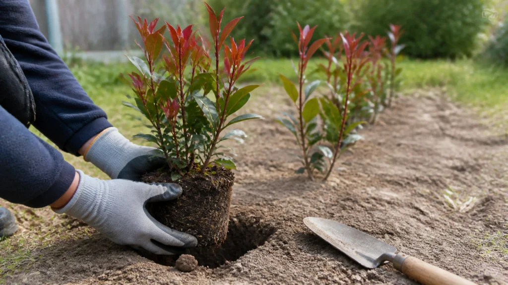 Illustration éditoriale pour l’article « Comment planter des photinia : réussir votre haie de jardin »