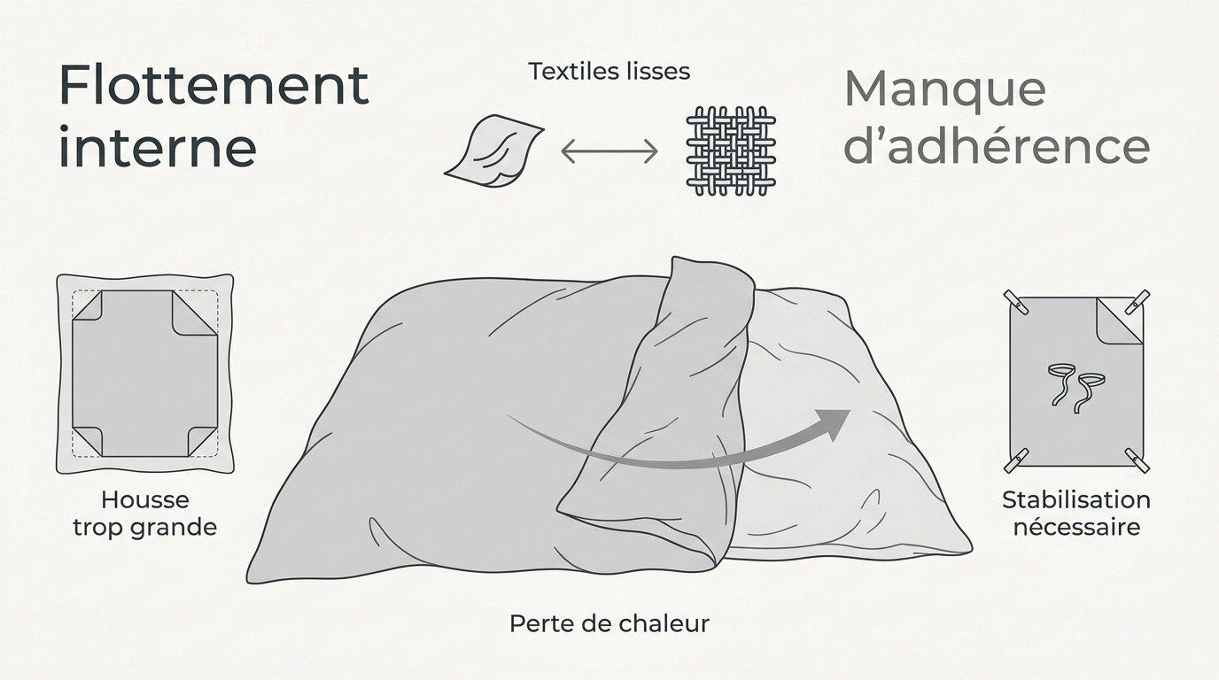 Illustration d'une couette glissant dans une housse
