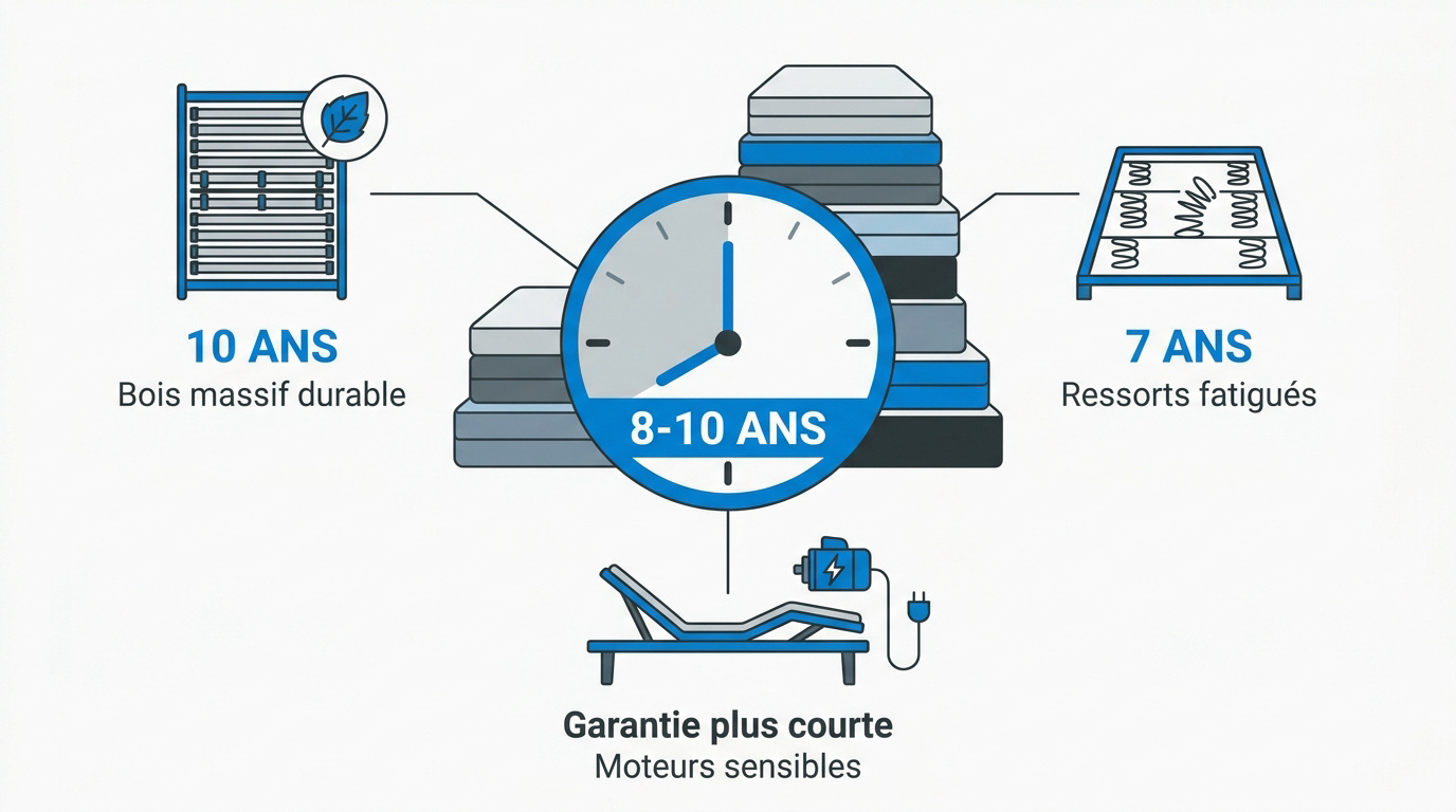 Illustration des différents types de sommiers et leur usure temporelle
