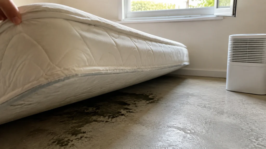 Illustration éditoriale pour l’article « Matelas au sol et humidité : comment éviter les moisissures »