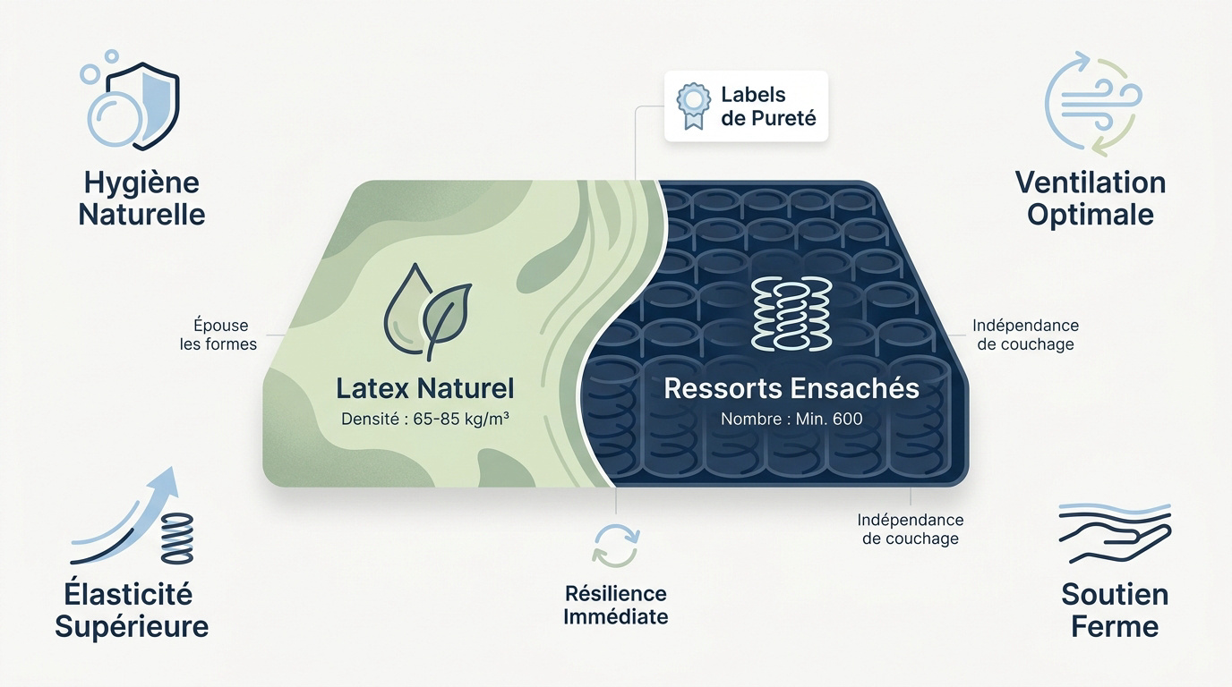 Comparaison visuelle entre la structure alvéolée du latex naturel et les ressorts ensachés individuels