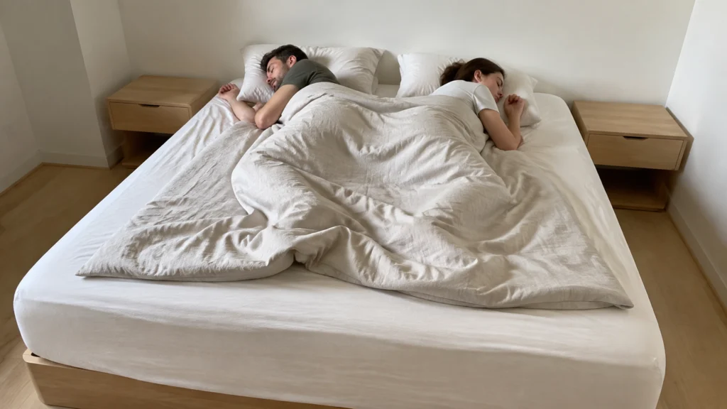 Illustration éditoriale pour l’article « Quel matelas choisir pour un couple et dormir sereinement »