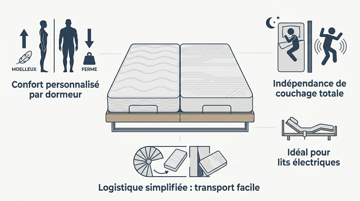 Installation de deux matelas sur un sommier unique
