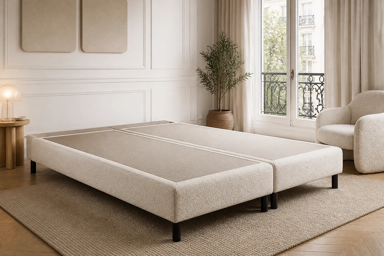 Nouveauté : Sommier Tapissier Personnalisé en Tissu Bouclette effet Mouton – Luxe et Confort Made in France près de Lyon